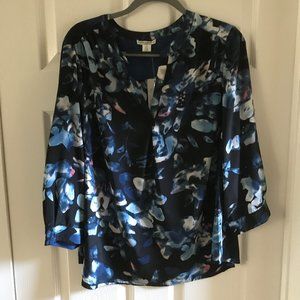 Dahlia Collection Woman 1X Blouse Abstract Floral Print Navy White Pink NWT
